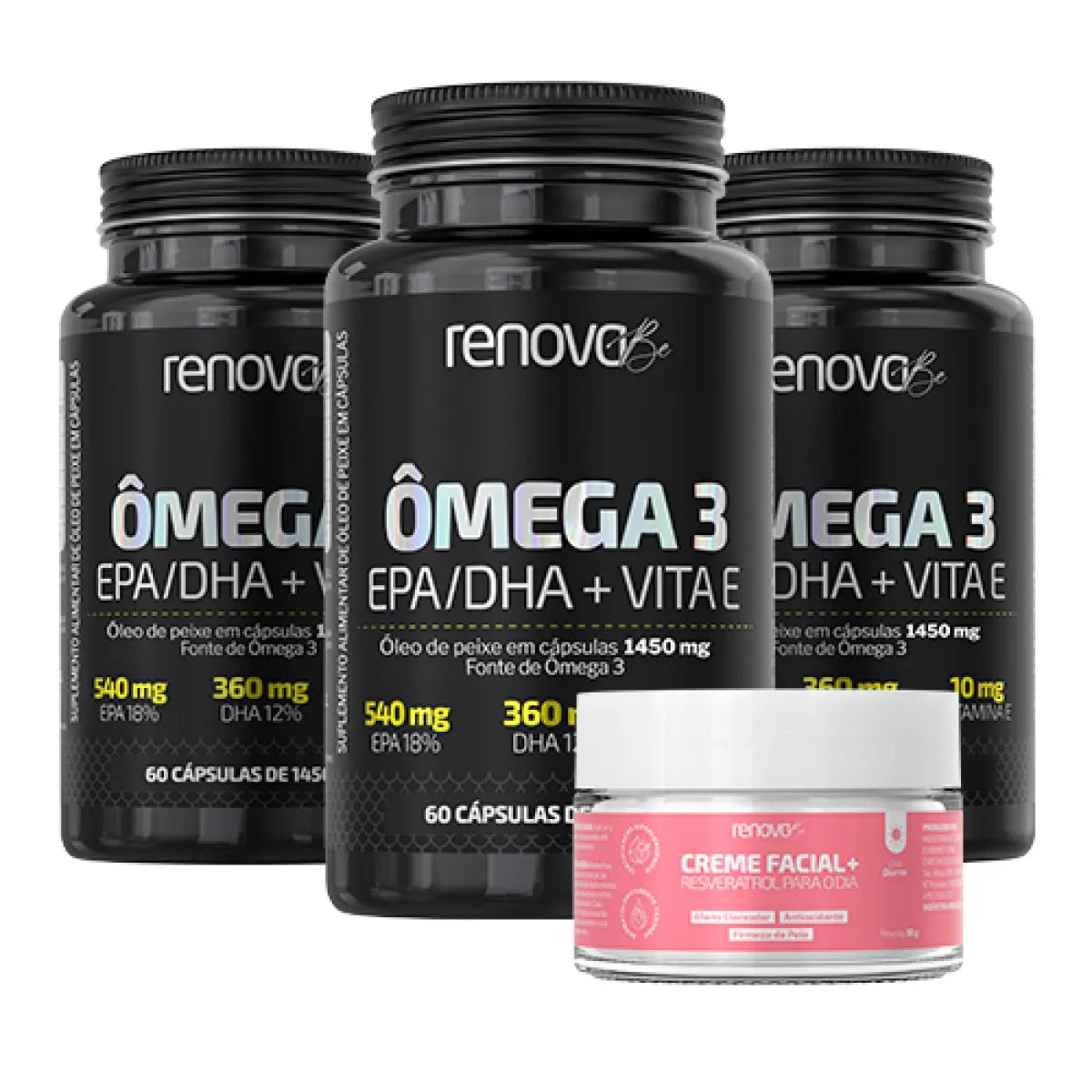 3 Ômega 3 EPA/DHA com Vitamina E + 1 Creme Retinol