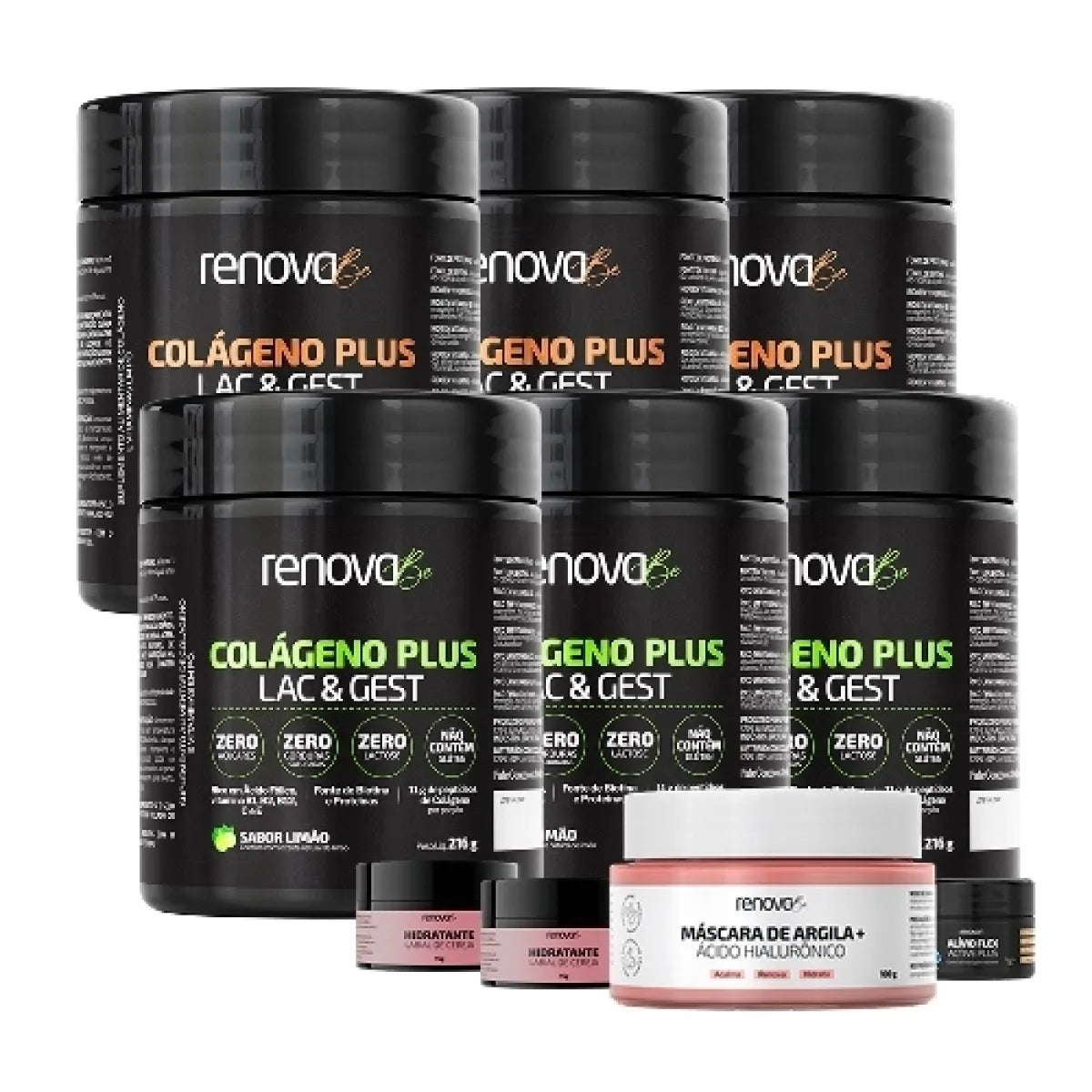 6 Colágeno Plus Lac & Gest para gestantes e lactantes + 2 Cremes Faciais + 1 Hid Labial + 1 Máscara + 1 Balm de Dores