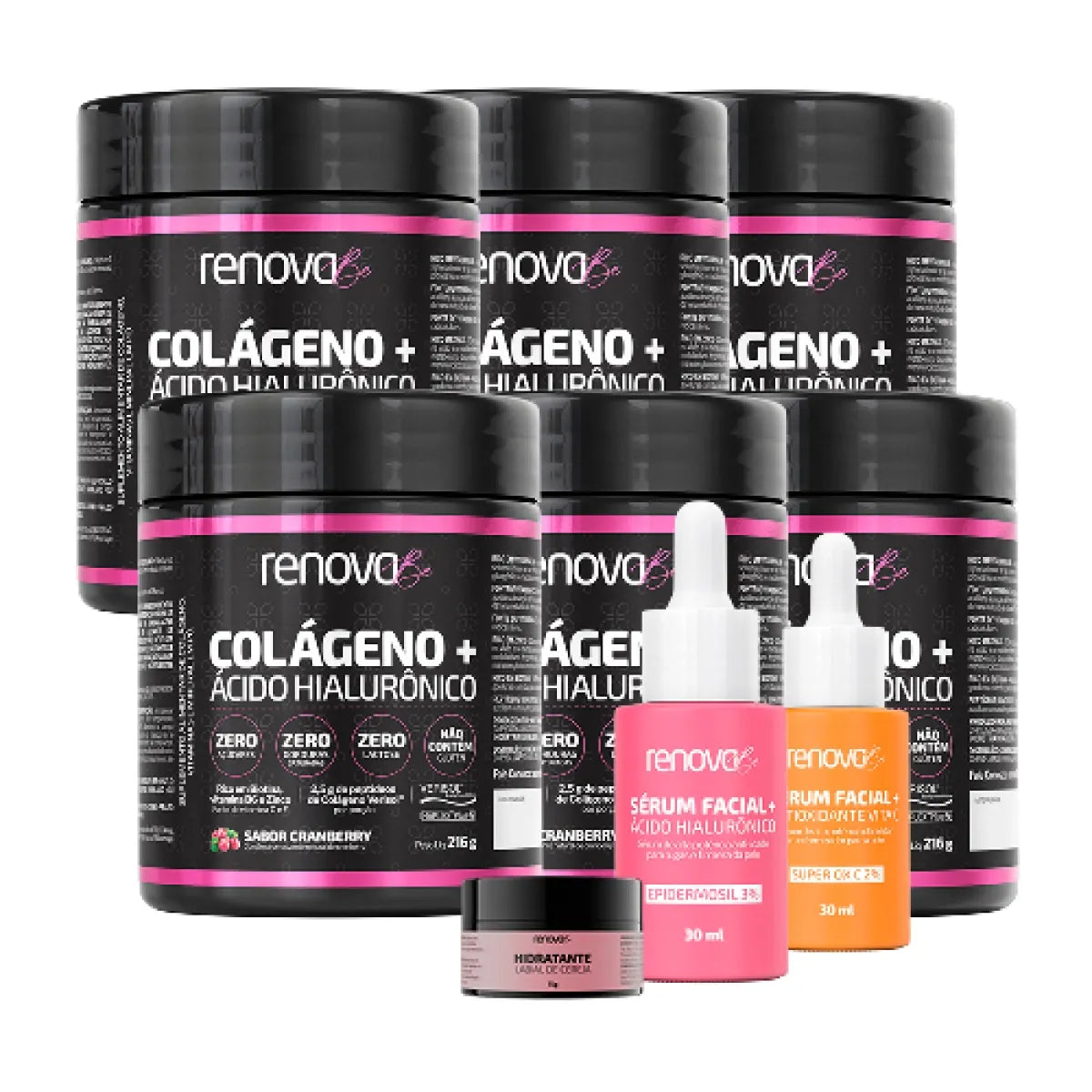 6 Colágeno Verisol® com Ácido Hialurônico + 1 Hid. Labial + Crema Retinol + Sérum Facial